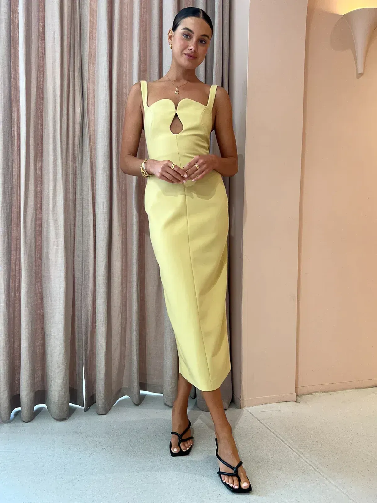 Camilla and Marc Brixton Midi Dress Mustard Yellow Size AU 6 for rent on The Volte - main image