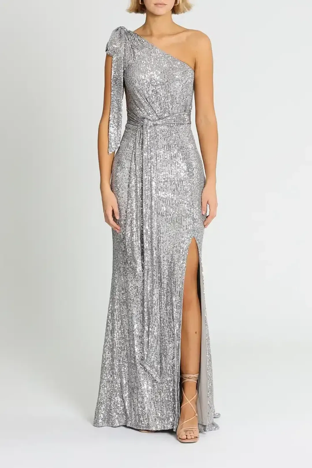 Love Honor Scala Sequin Gown Pewter Grey Silver Size AU 12 for rent on The Volte - main image