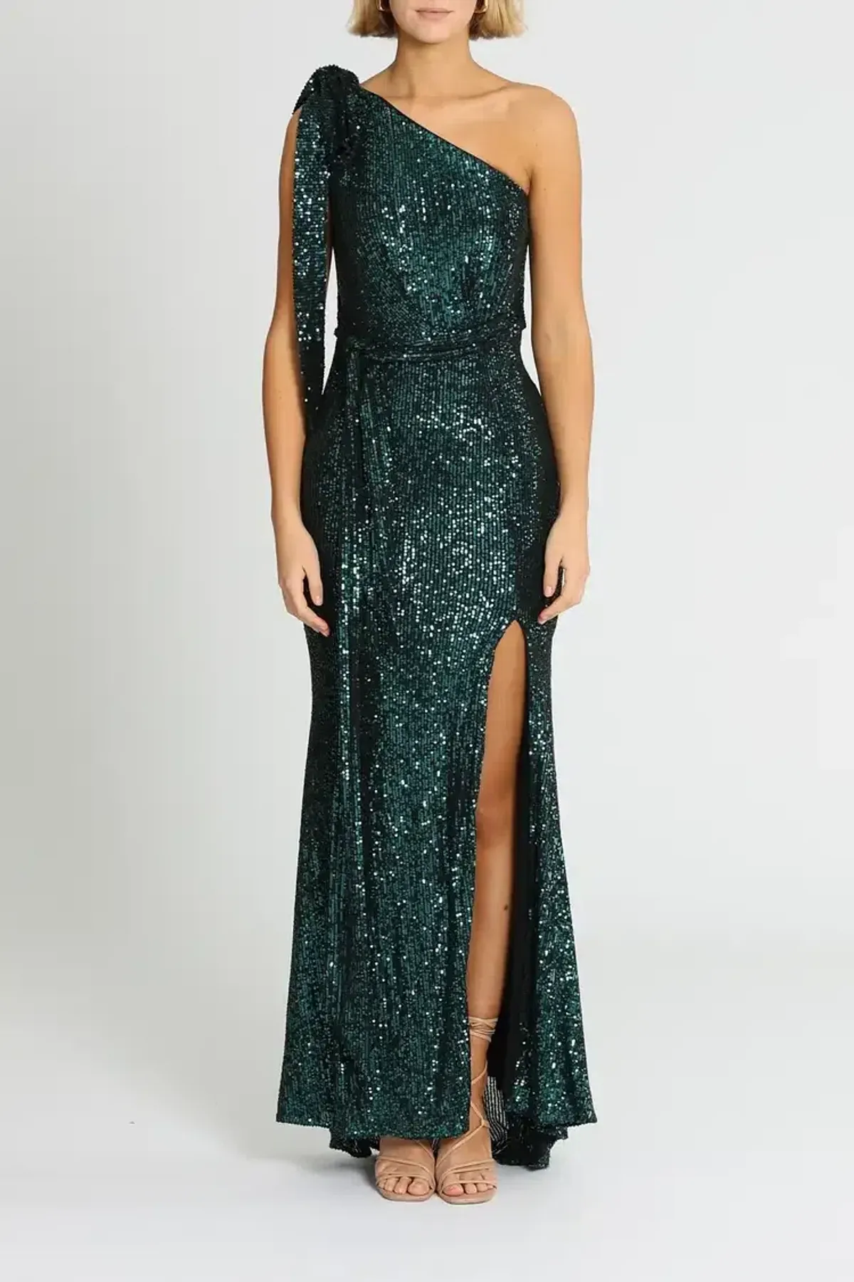 Love Honor Scala Sequin Gown Emerald Green Size AU 8 - Image 1