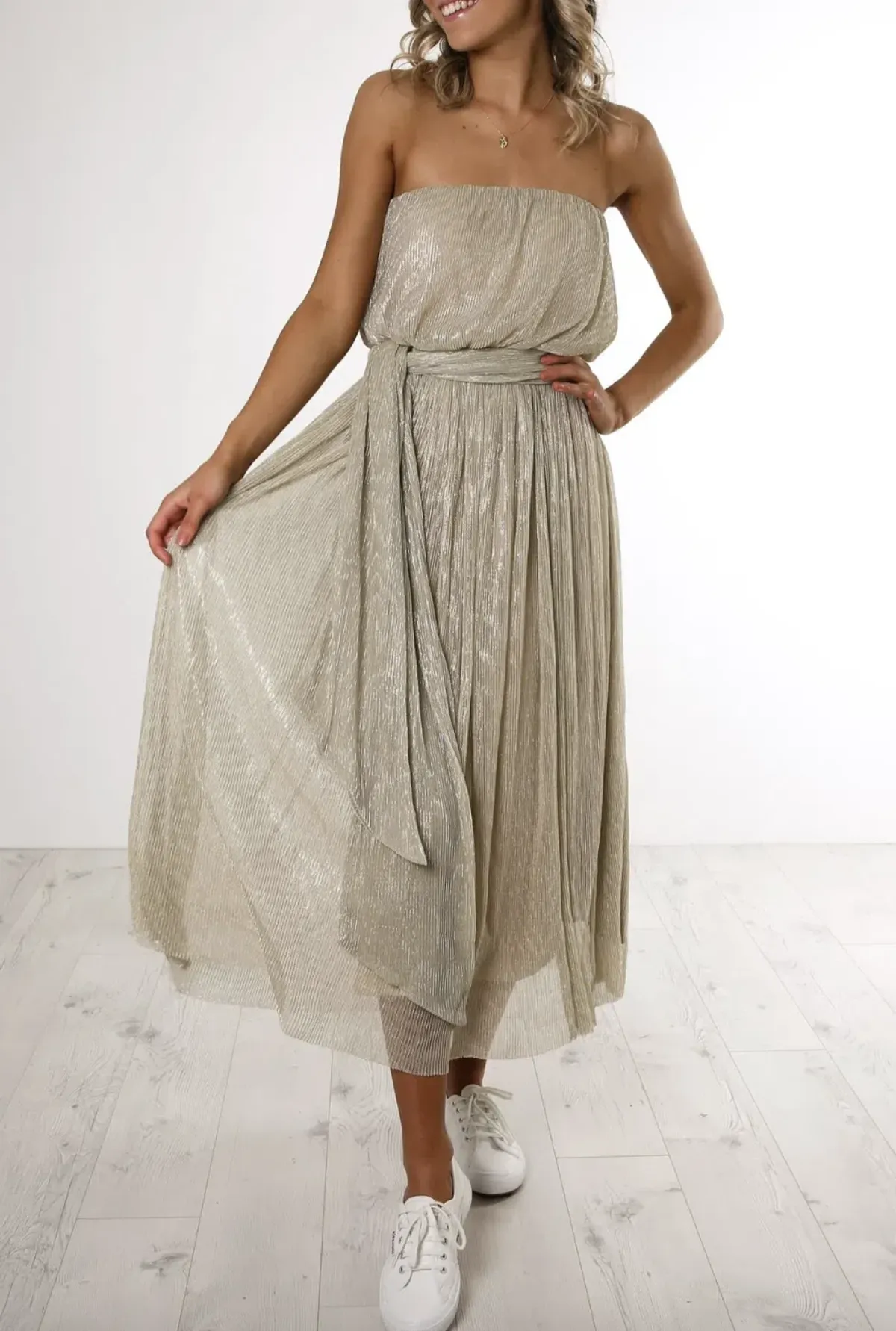 Misha Francesca Strapless Dress Gold Size 8 for rent on The Volte - main image