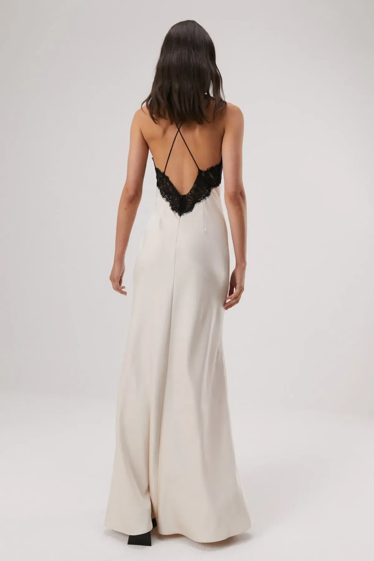 MISHA Eanna Lace Trim Slip Satin Maxi Dress Cream Size 10/M - Image 2