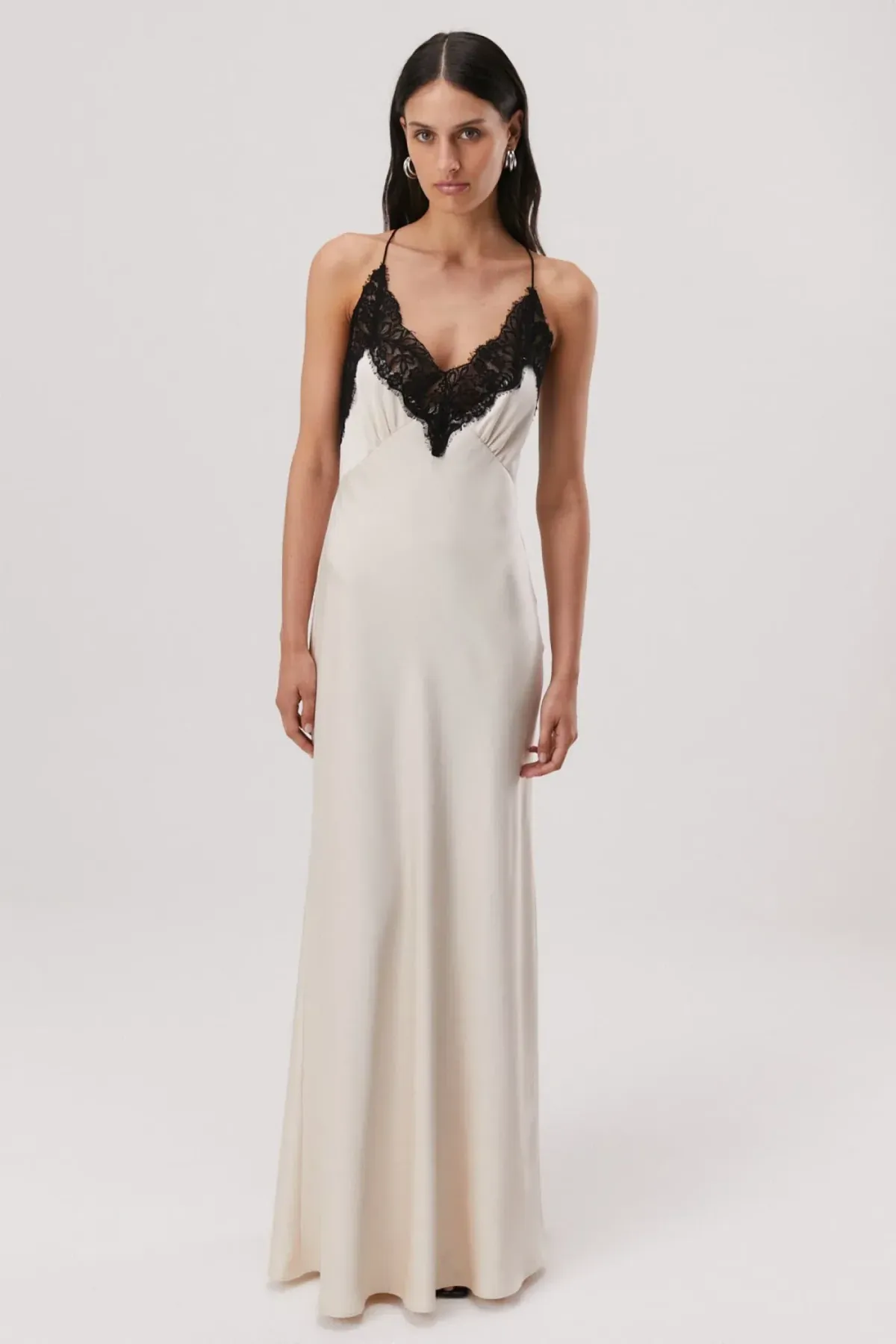 MISHA Eanna Lace Trim Slip Satin Maxi Dress Cream Size 10/M - Image 1