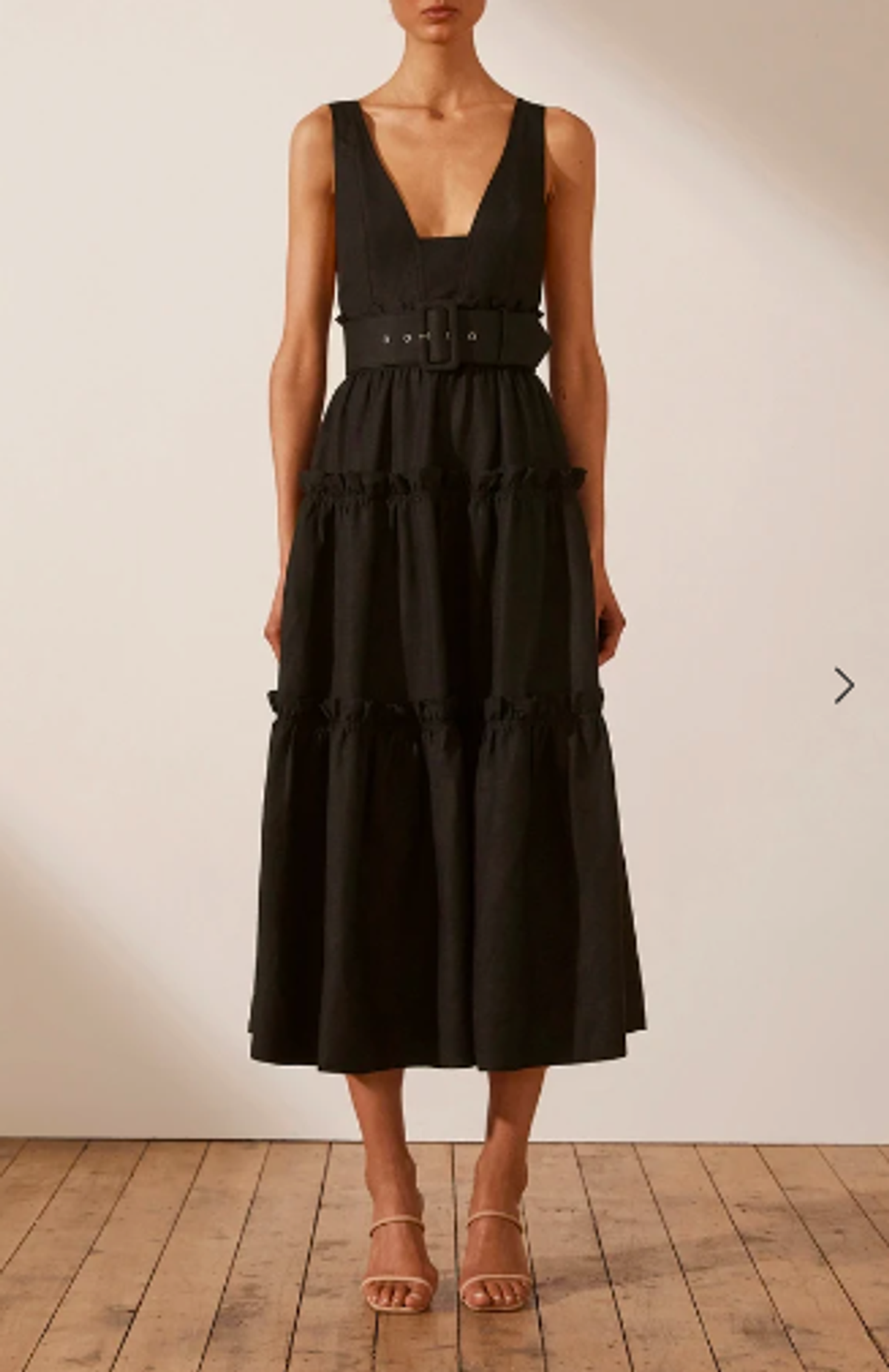 NICOLETTE LINEN TIERED MIDI DRESS - BLACK - Image 4