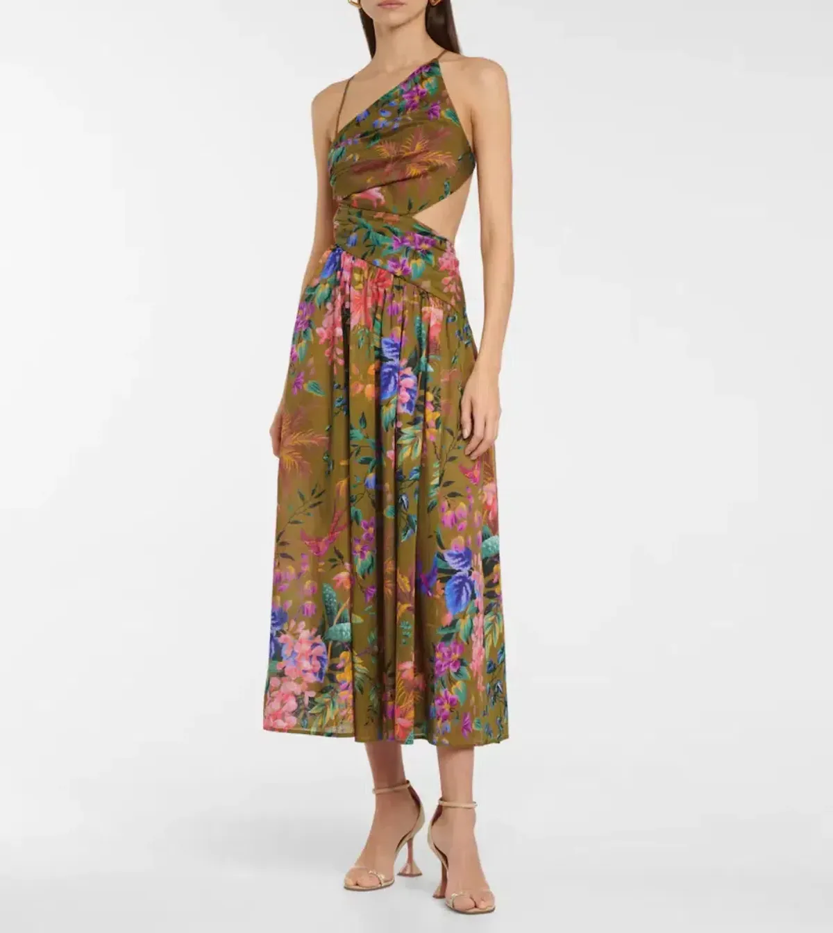 Zimmermann Tropicana Asymmetric Midi Dress Khaki Floral Size 2 / AU 12 - Image 1