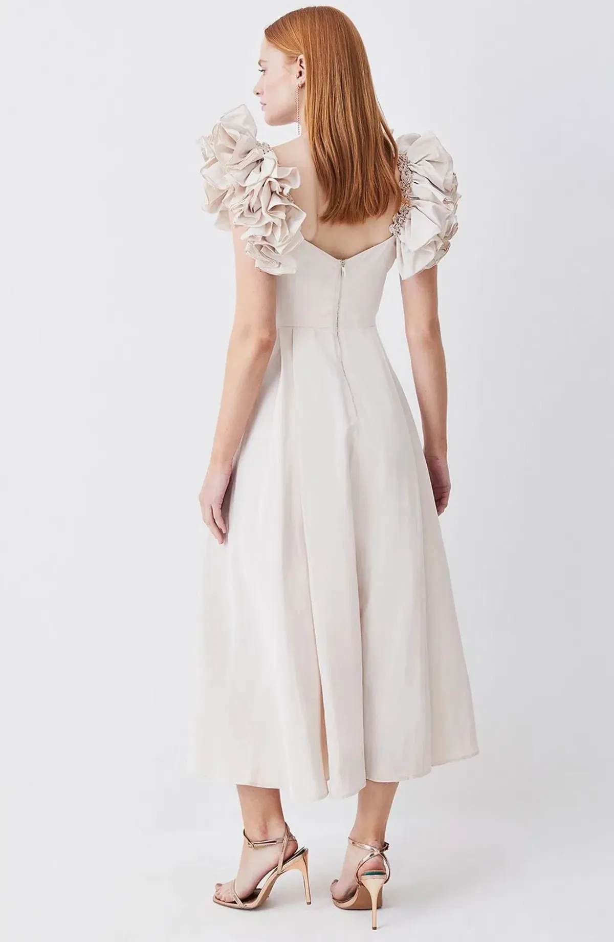 Karen Millen Lydia Millen Petite Taffeta Ruffle Woven Dress Ivory Size XS / AU 6 - Image 2