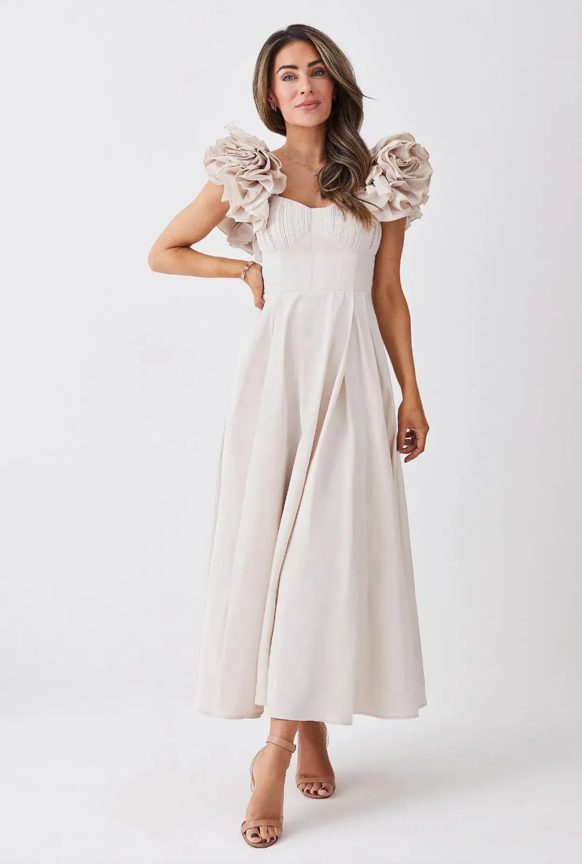 Karen Millen Lydia Millen Petite Taffeta Ruffle Woven Dress Ivory Size XS / AU 6 - Image 1