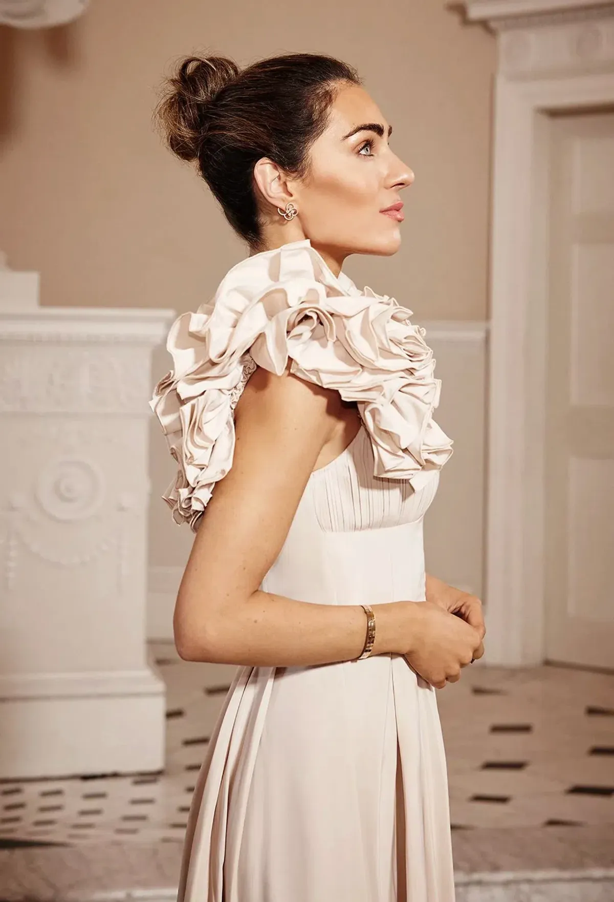 Karen Millen Lydia Millen Petite Taffeta Ruffle Woven Dress Ivory Size XS / AU 6 - Image 3