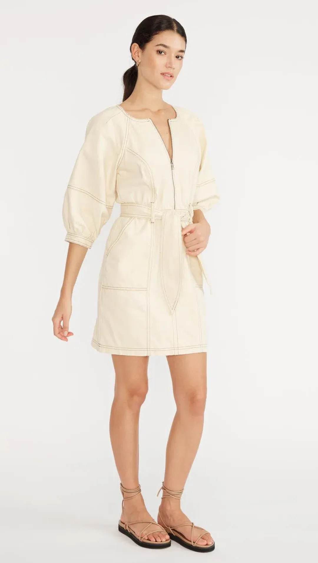 Staple the Label Aston Denim Dress Cream Size 8 for rent on The Volte - main image