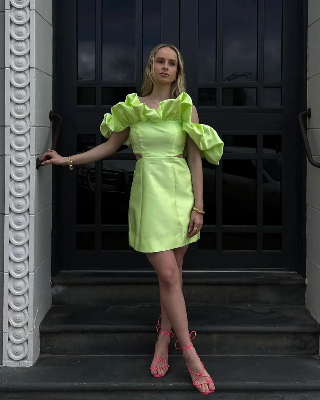 Alemais Suzi Off Shoulder Dress Charteuse Size 6 for rent on The Volte - main image