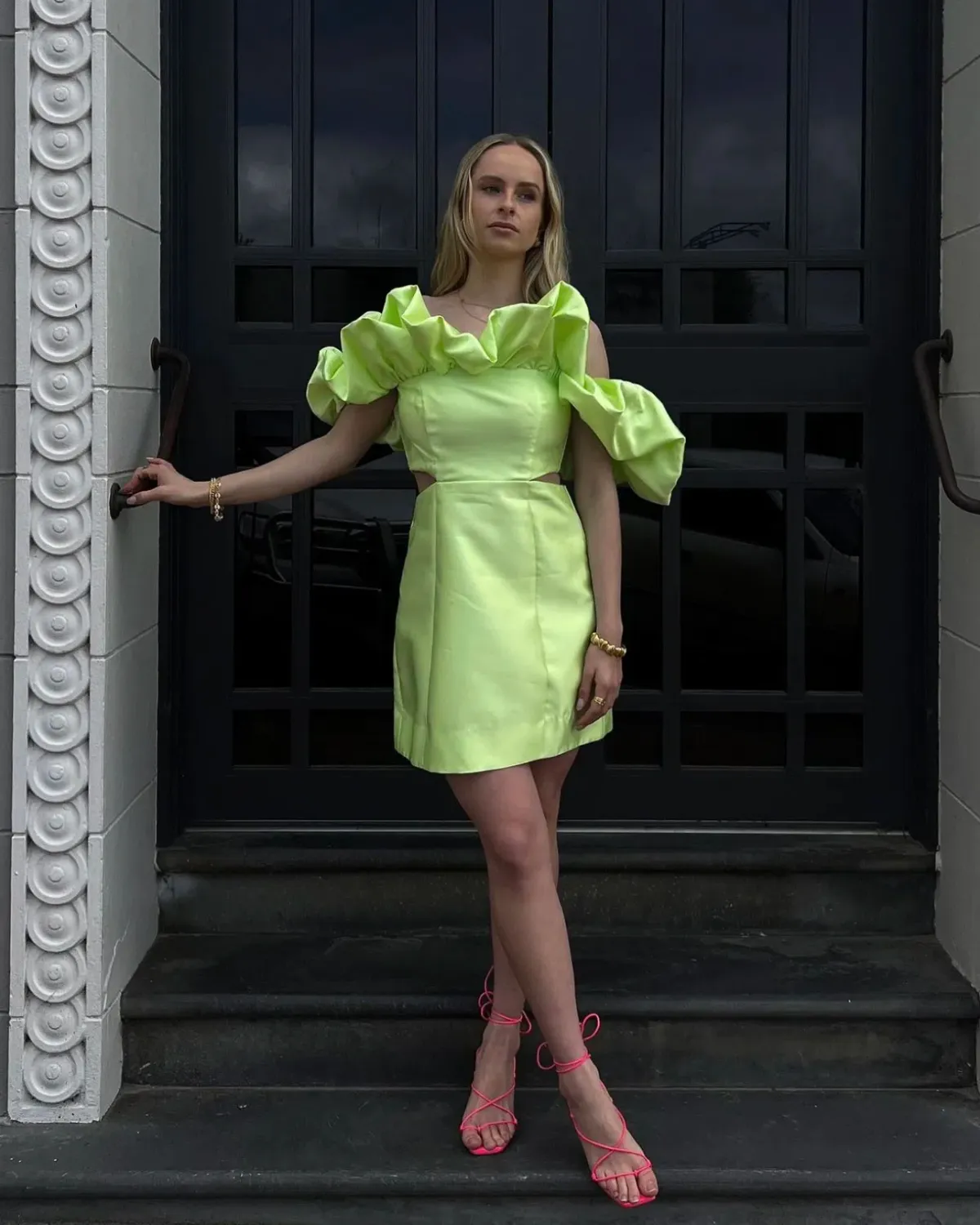 Alemais Suzi Off Shoulder Dress Charteuse Size 6 for rent on The Volte - main image