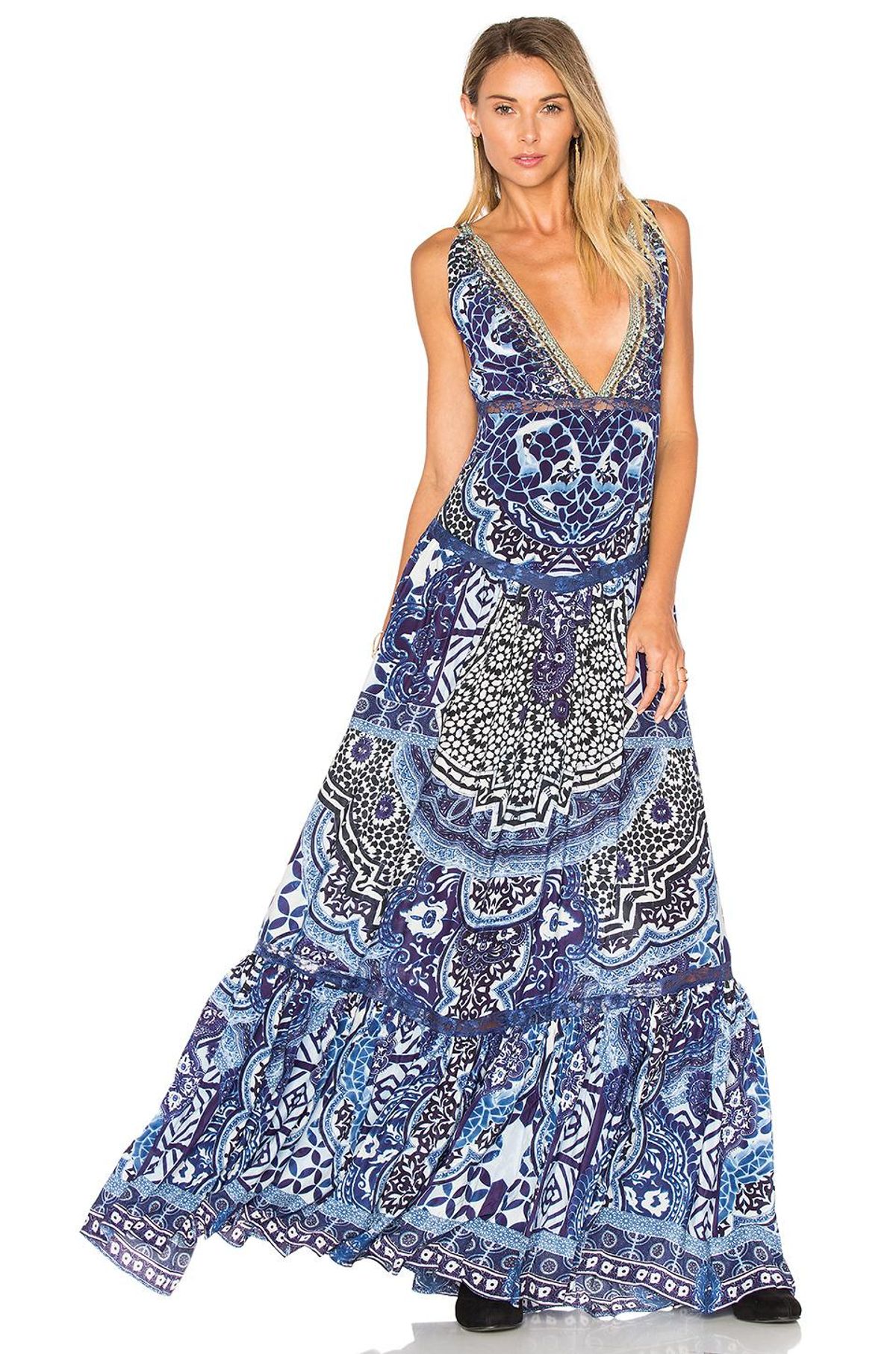 Camilla Under The Medina Moon V-neck Gathered Tiered Maxi Dress Blue Size 12 - Image 2