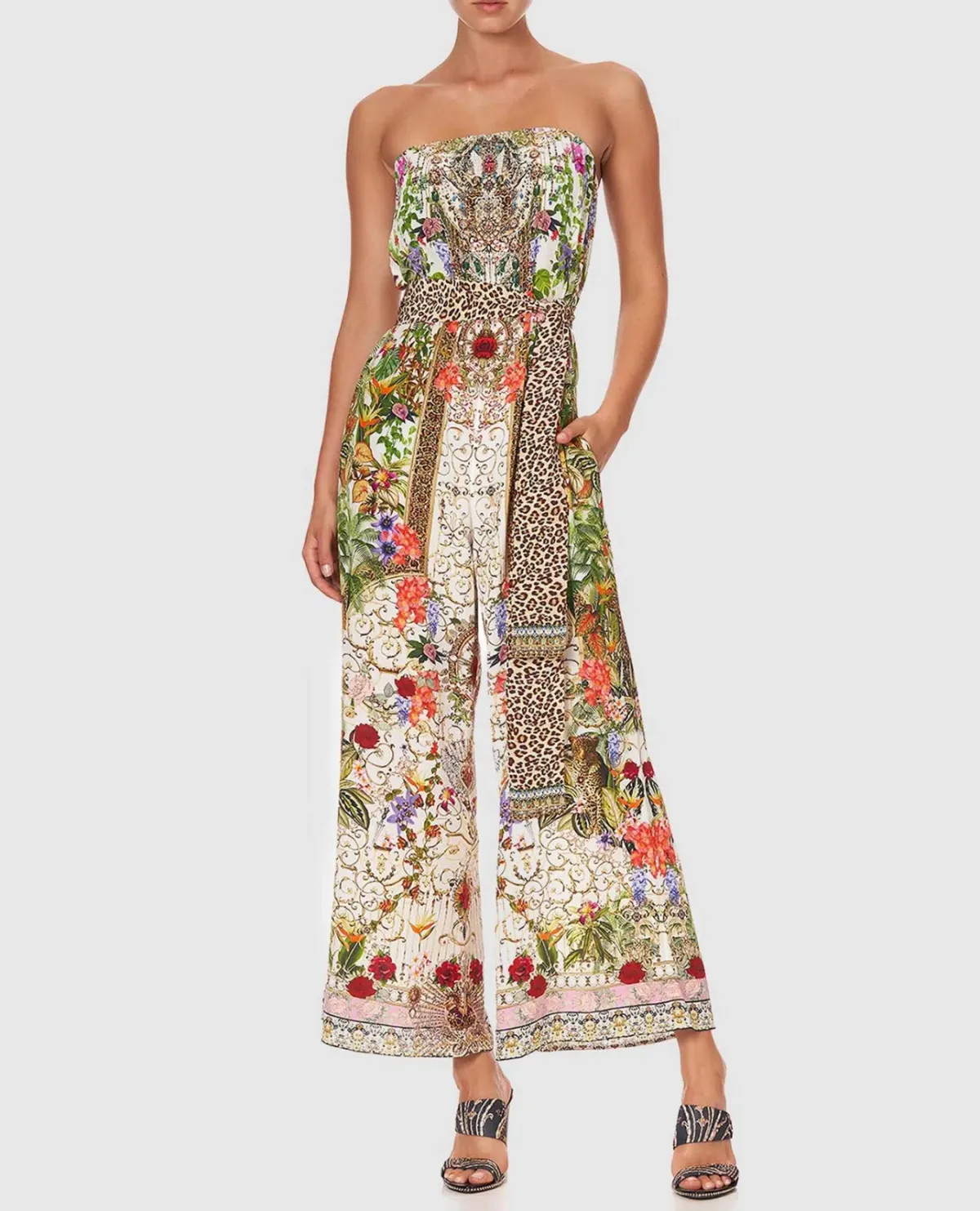 Camilla Fair Verona Tie Waist Strapless Jumpsuit with Belt Multi Size M/Au 12 for rent on The Volte - main image