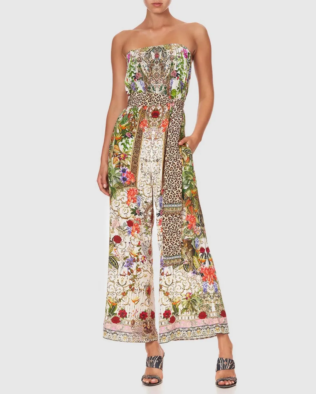 Camilla Fair Verona Tie Waist Strapless Jumpsuit with Belt Multi Size M/Au 12 for rent on The Volte - main image