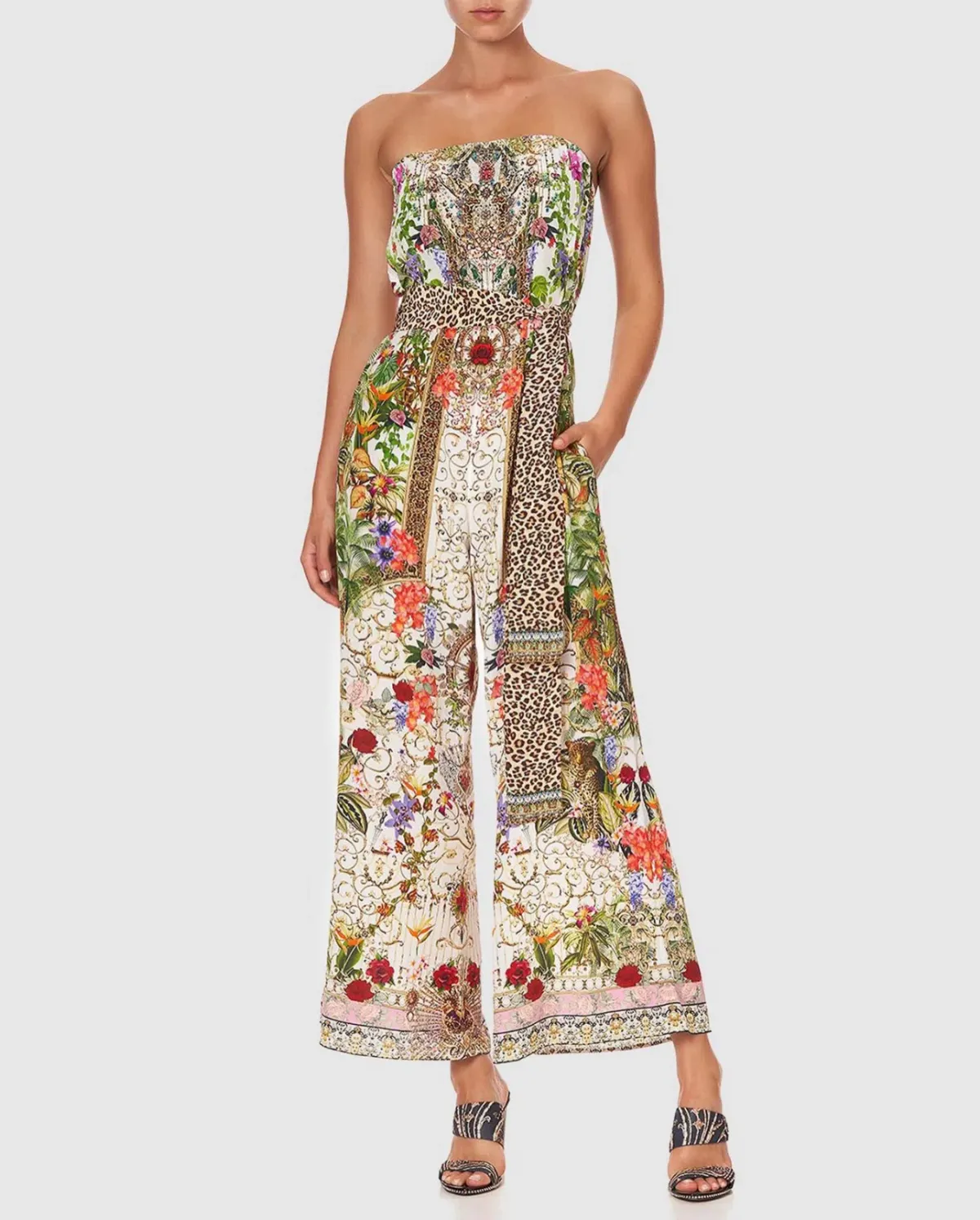 Camilla Fair Verona Tie Waist Strapless Jumpsuit with Belt Multi Size M/Au 12 - Image 5
