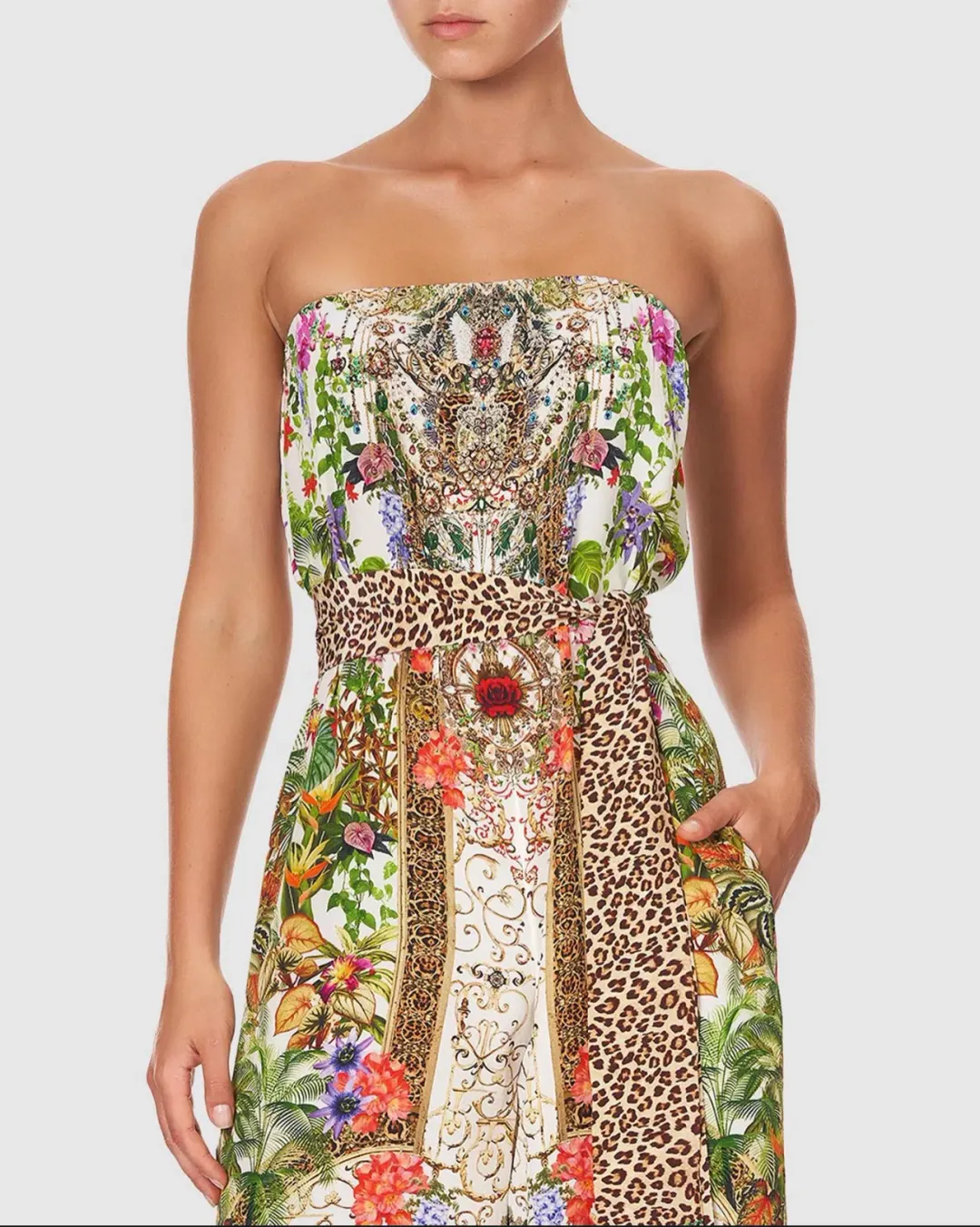 Camilla Fair Verona Tie Waist Strapless Jumpsuit with Belt Multi Size M/Au 12 for rent on The Volte - main image