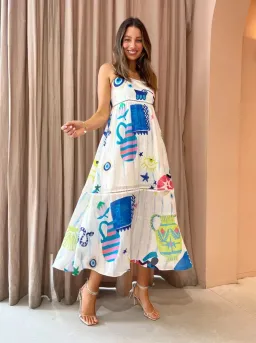 Kate Ford Pella Ladder Bustier Dress Multi Print Size 0 /Au 6 for rent on The Volte - image 7
