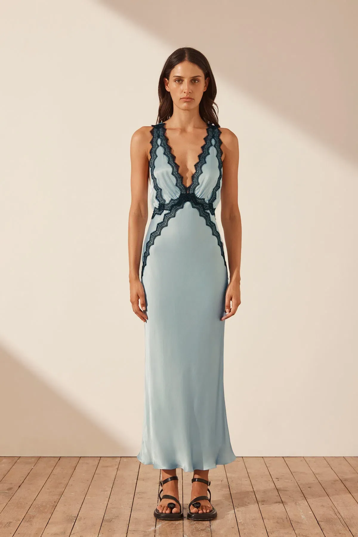 Shona Joy Camille Cross Back Midi Dress Blue Size 8 - Image 1