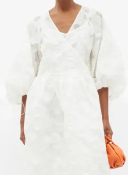Cecilie Bahnsen Hella Puff-Sleeve Cotton-Blend Fil-Coupé Dress Size M/L / AU 14 for rent on The Volte - image 3