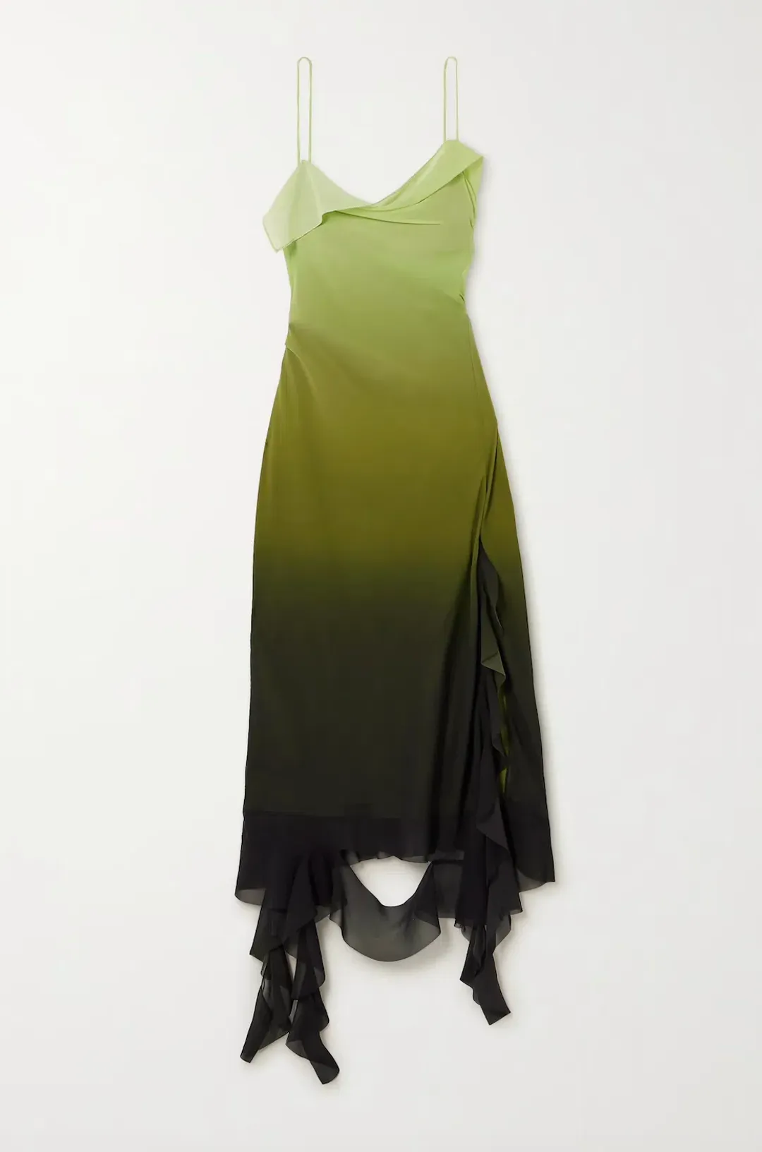 Acne Studios Asymmetric Ruffled Ombré Chiffon Midi Dress Green AU Size 6 for rent on The Volte - main image