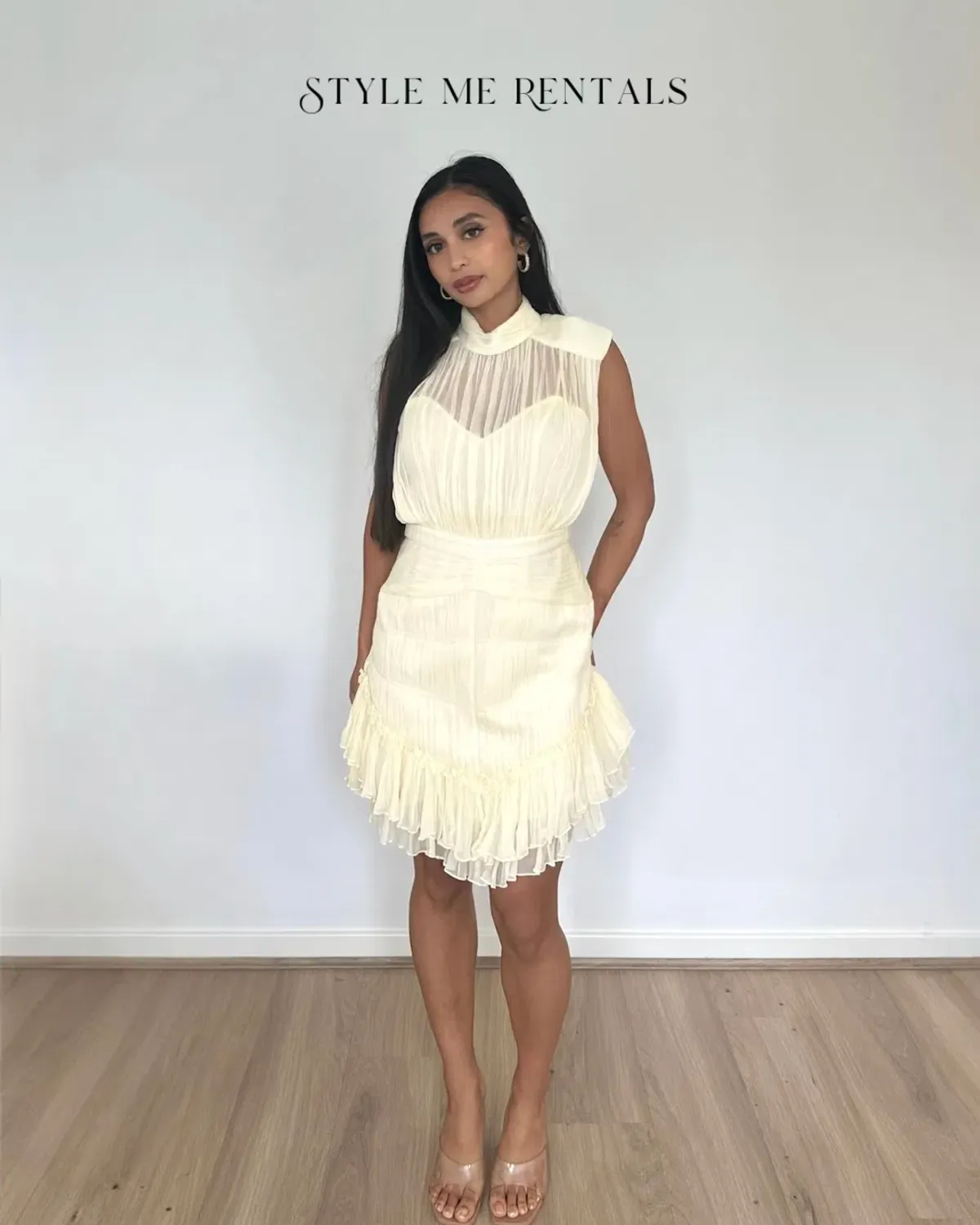 Shona Joy Victoria Sleeveless Ruched Mini Dress Cream Size 8 - Image 3