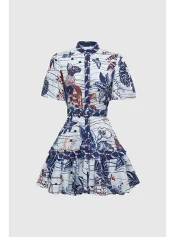 Leo Lin La Casa Linen Mini Dress Multi Print Size AU 12 for rent on The Volte - image 3