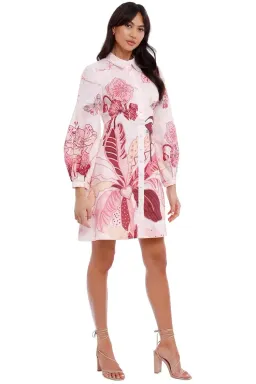 Leo Lin Amor Linen Mini Dress Pink Print Size 10 for rent on The Volte - image 1