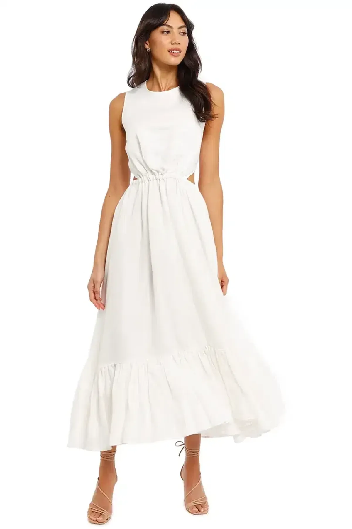 Leo Lin Luminous Linen Cutout Dress White Size 12 for rent on The Volte - main image