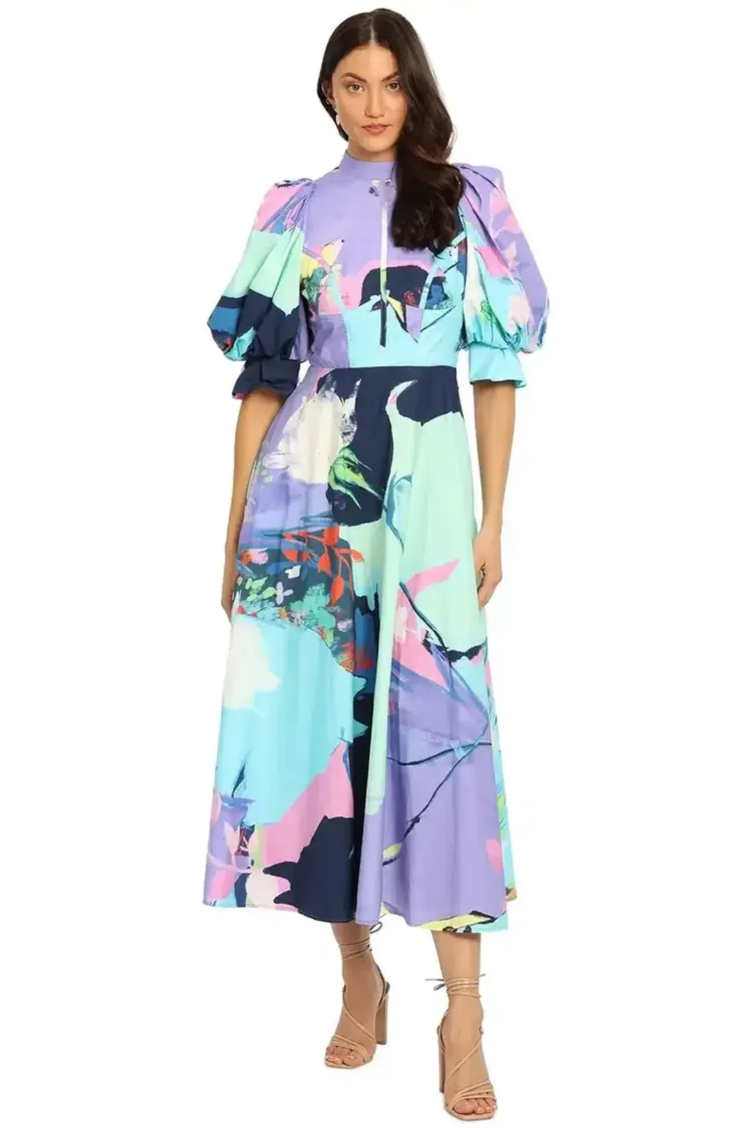 Leo Lin Illusory Cotton Dress Multi Print Size 14 for rent on The Volte - main image