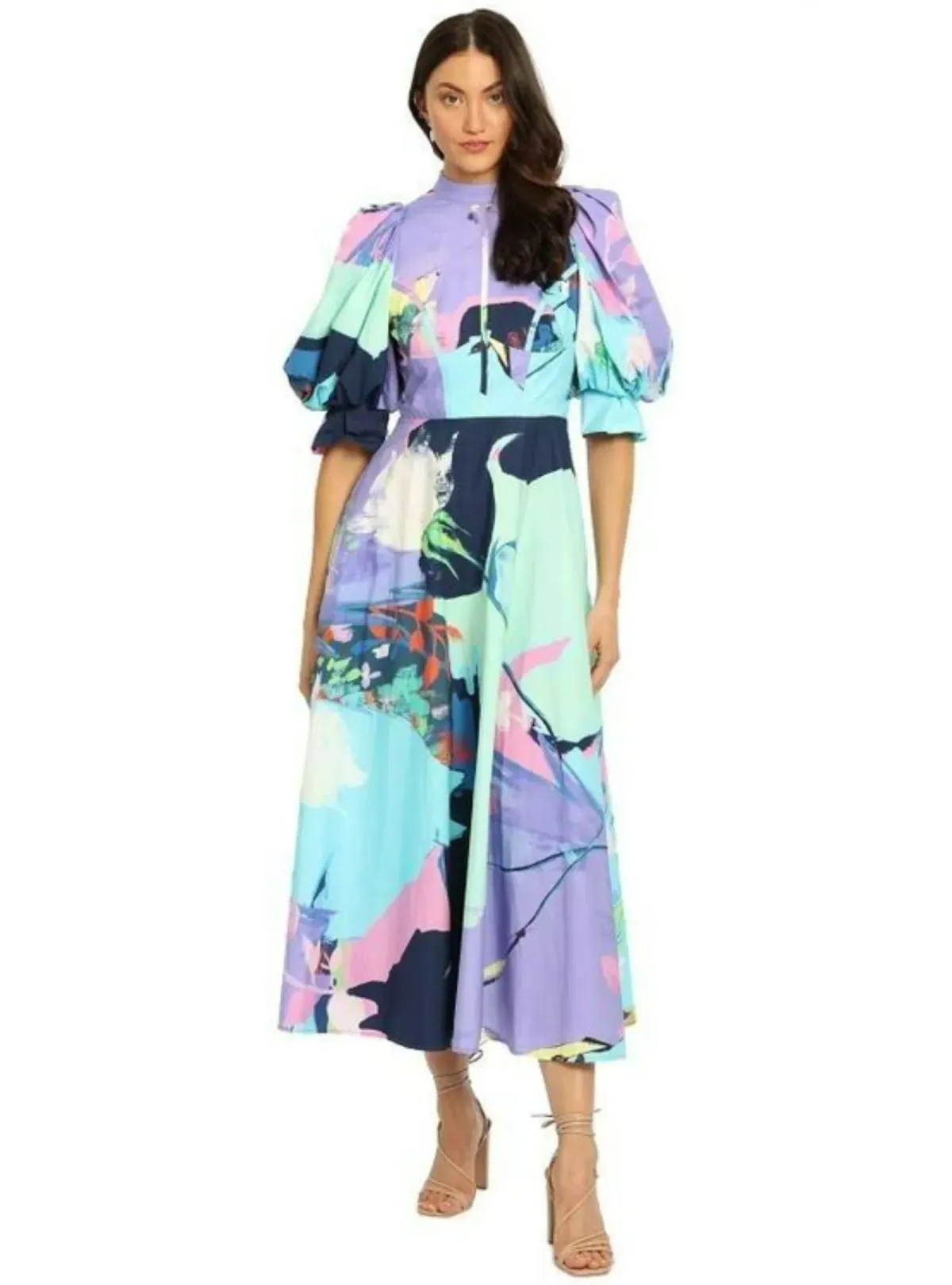 Leo Lin Illusory Cotton Dress Multi Print Size AU 8 for rent on The Volte - main image