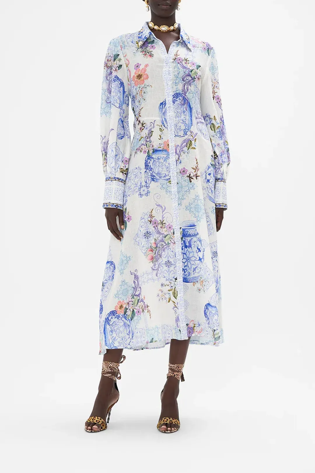 Camilla Waist Tie Shirt Dress Paint Me Positano Size AU 12 for rent on The Volte - main image
