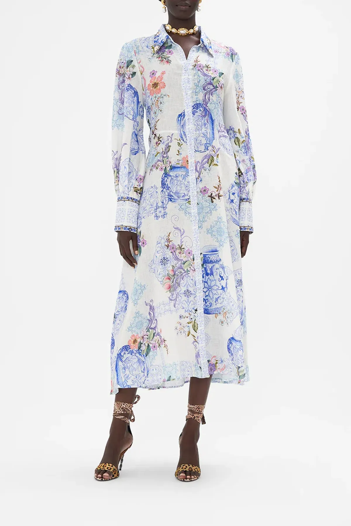 Camilla Waist Tie Shirt Dress Paint Me Positano Size AU 12 for rent on The Volte - main image