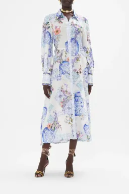 Camilla Waist Tie Shirt Dress Paint Me Positano Size AU 12 for rent on The Volte - image 1