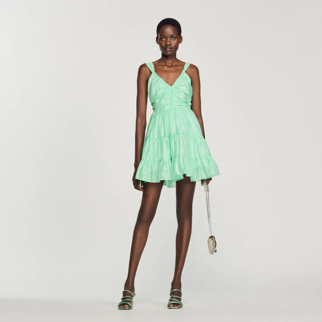 Sandro Paris Mariella Woven Dress Mint Green Size AU 6 for rent on The Volte - main image