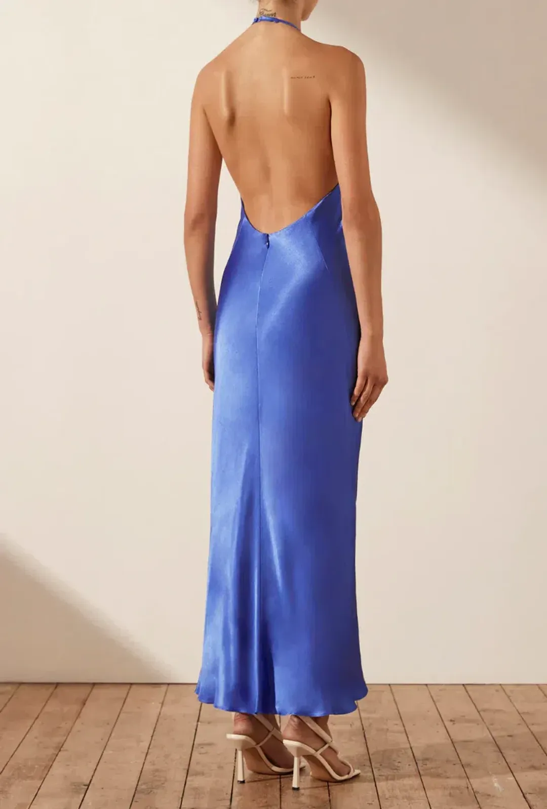 Shona Joy Oliviera Low Back Halter Neck Midi Dress Strong Blue Size 4 for rent on The Volte - main image