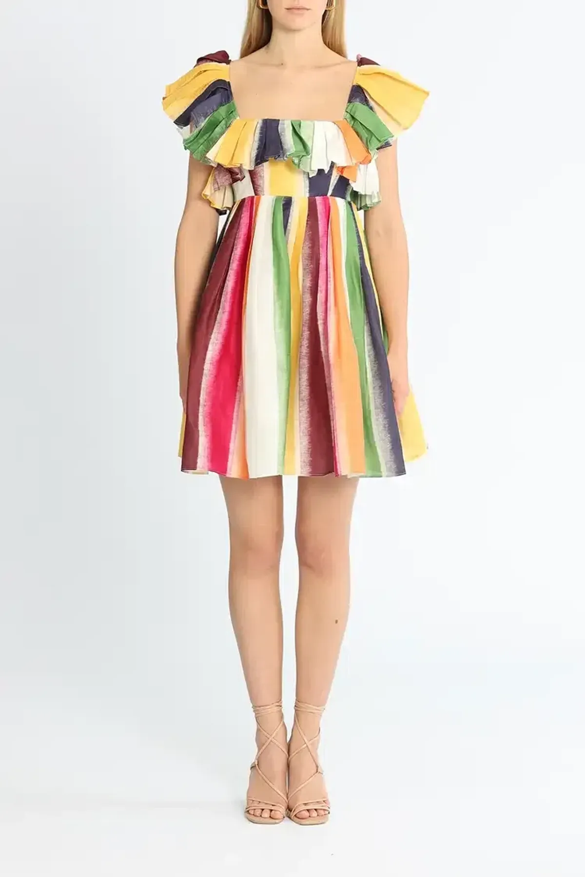 Leo Lin Fortune Stripe Tie Back Dress Multi Print Size AU 14 - Image 1