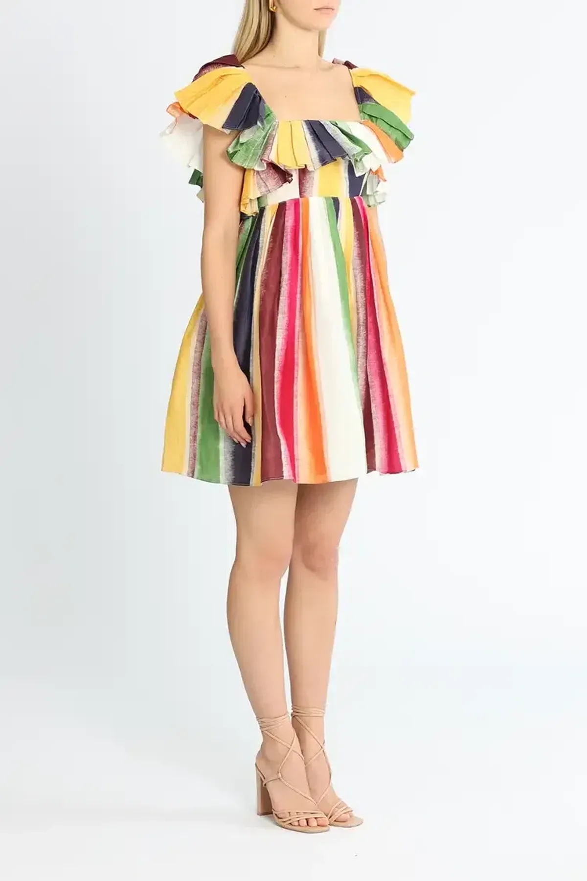 Leo Lin Fortune Stripe Tie Back Dress Multi Print Size AU 14 - Image 2