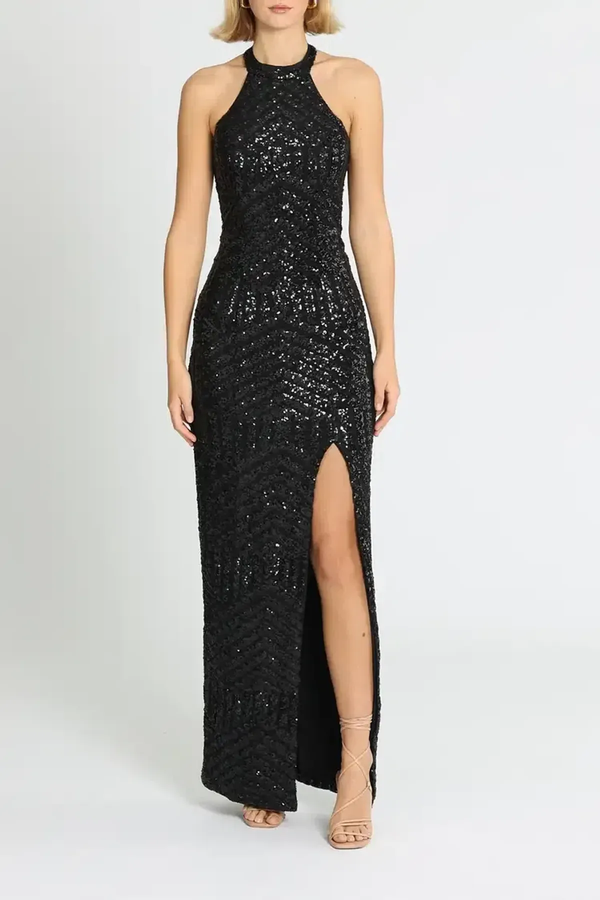L'amour Diana Halter Gown Black Size AU 8 - Image 1
