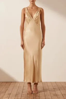 Shona Joy Felicity Plunge Midi Dress Gold Size AU 14 for rent on The Volte - image 1