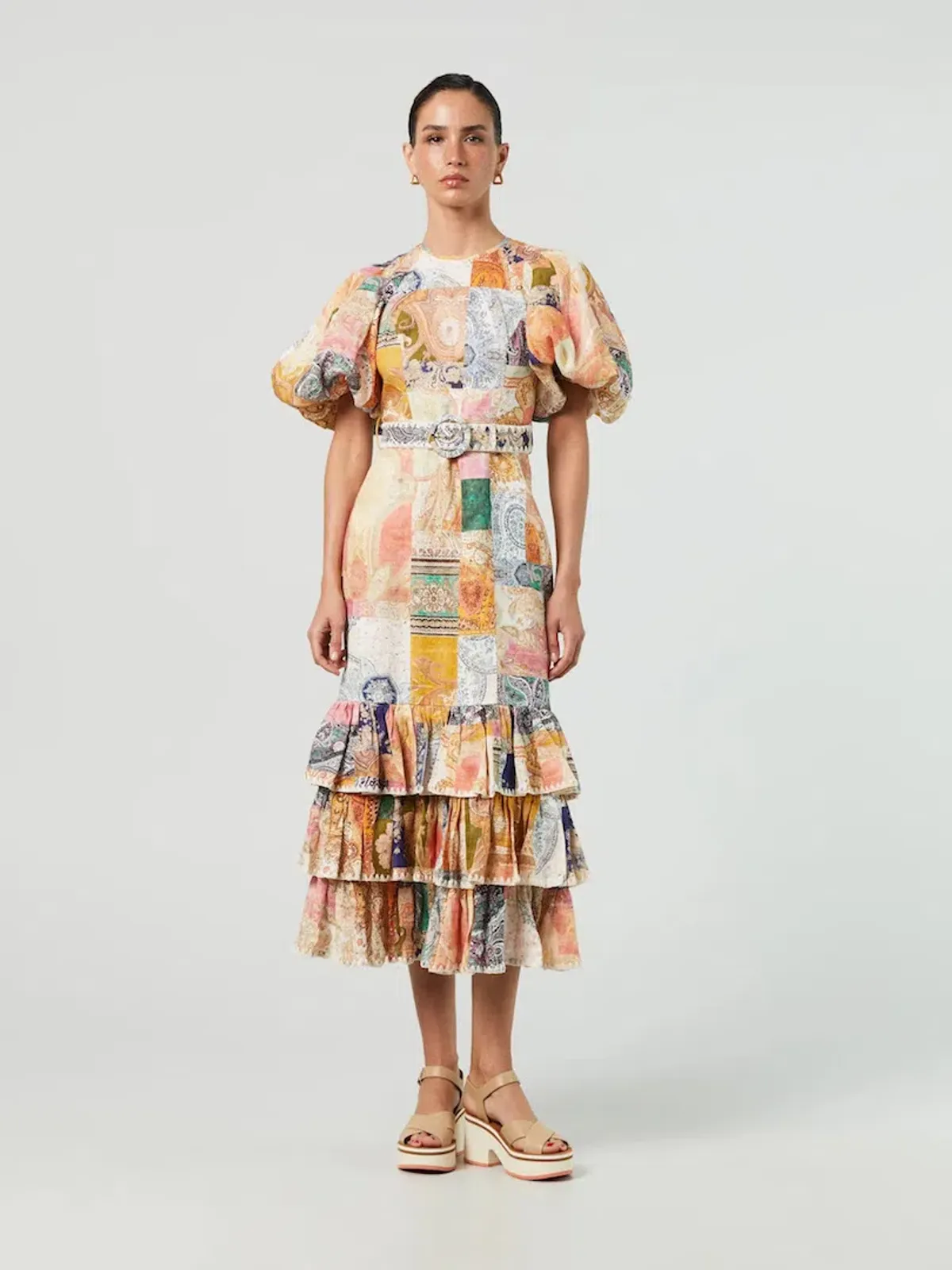 Zimmermann Anneke Ruffle Hem Midi Dress Patch Paisley Size 4 / AU 16 for rent on The Volte - main image