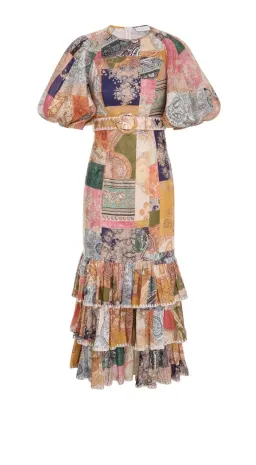 Zimmermann Anneke Ruffle Hem Midi Dress Patch Paisley Size 4 / AU 16 for rent on The Volte - image 3