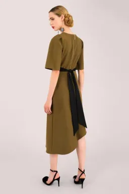 Closet London A-Line Pleated Asymmetrical Midi Dress Khaki Size 12 for rent on The Volte - image 2