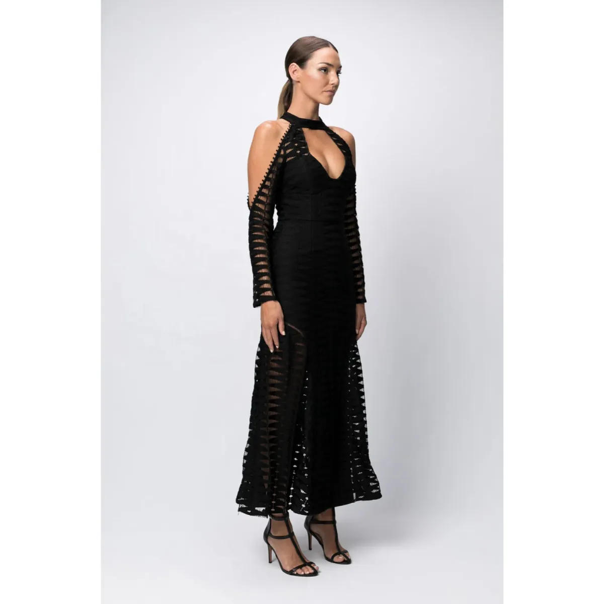 White Suede Time Stops Fishbone Dress Black Size 6 - Image 2