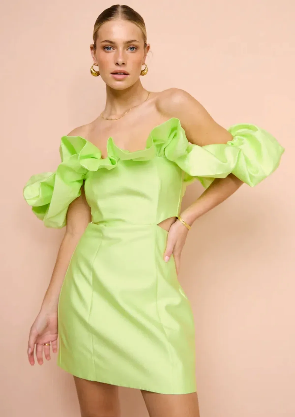Alemais Suzi Off Shoulder Mini Dress Chartreuse Size 10 - Image 1