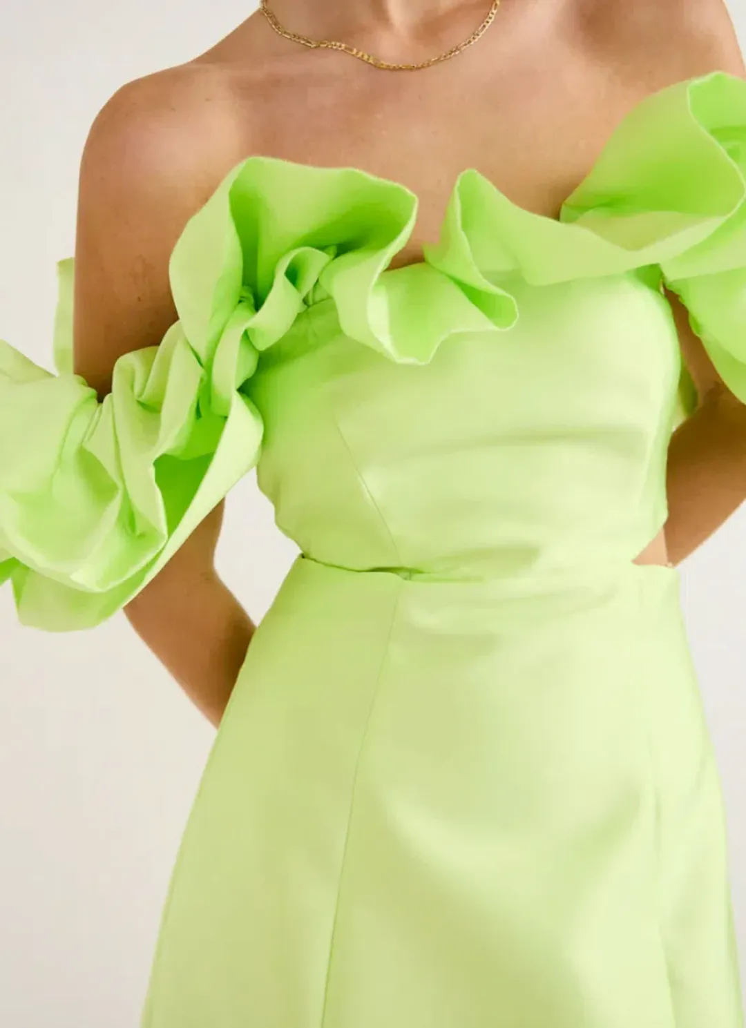 Alemais Suzi Off Shoulder Mini Dress Chartreuse Size 10 for rent on The Volte - main image
