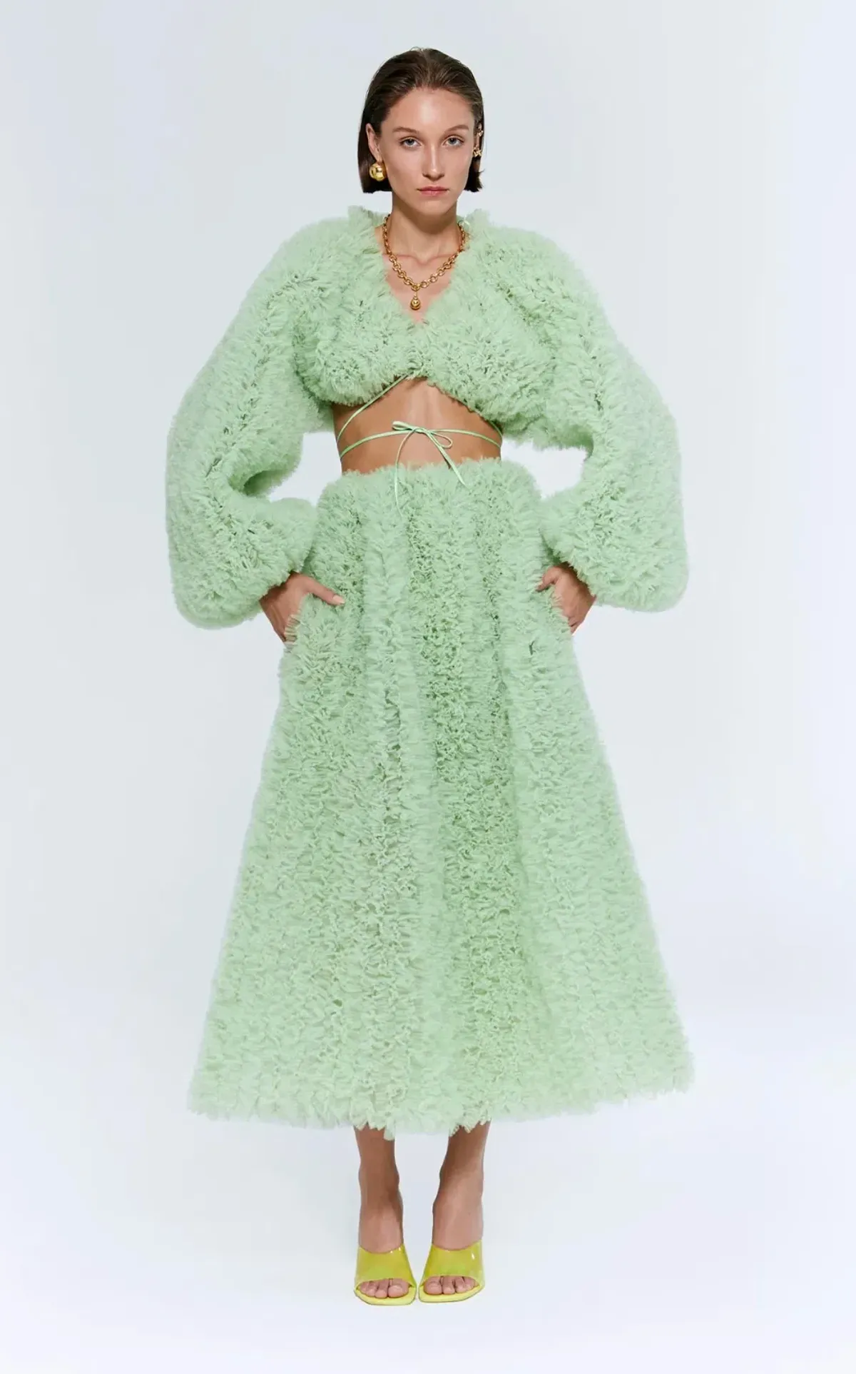 Selezza London Mercy Cardigan and Vesper Midi Skirt Set Green Size S/AU 8 - Image 1