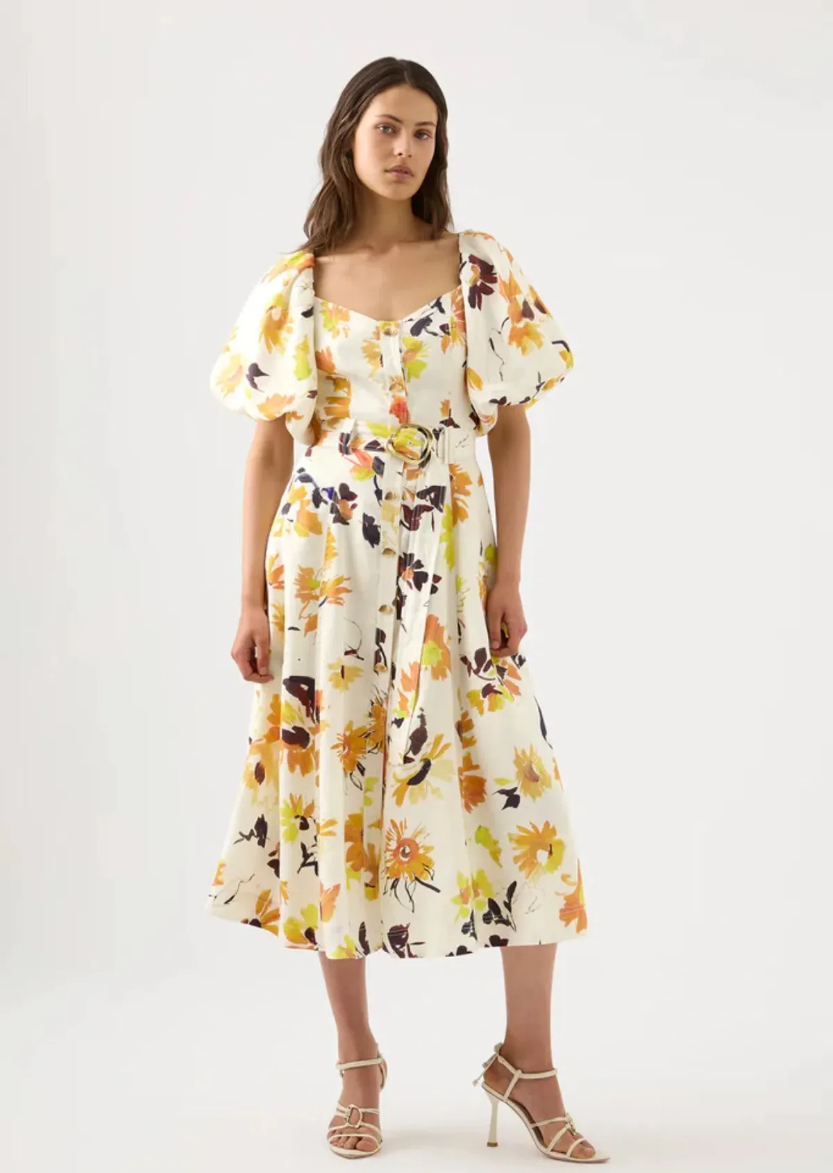 Aje Soleil Belted Dress Pressed Sunflowers Size 12 for rent on The Volte - main image