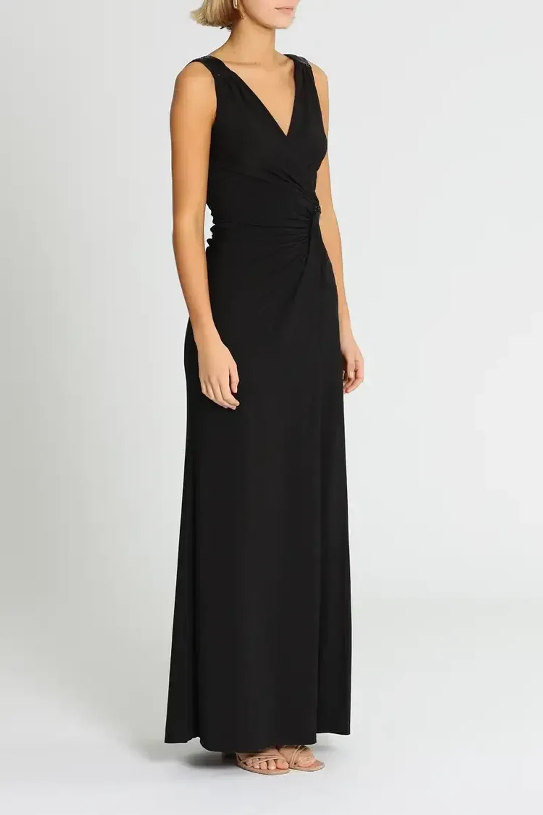 Montique Amalia Jersey Wrap Gown Black Size 14 for rent on The Volte - main image