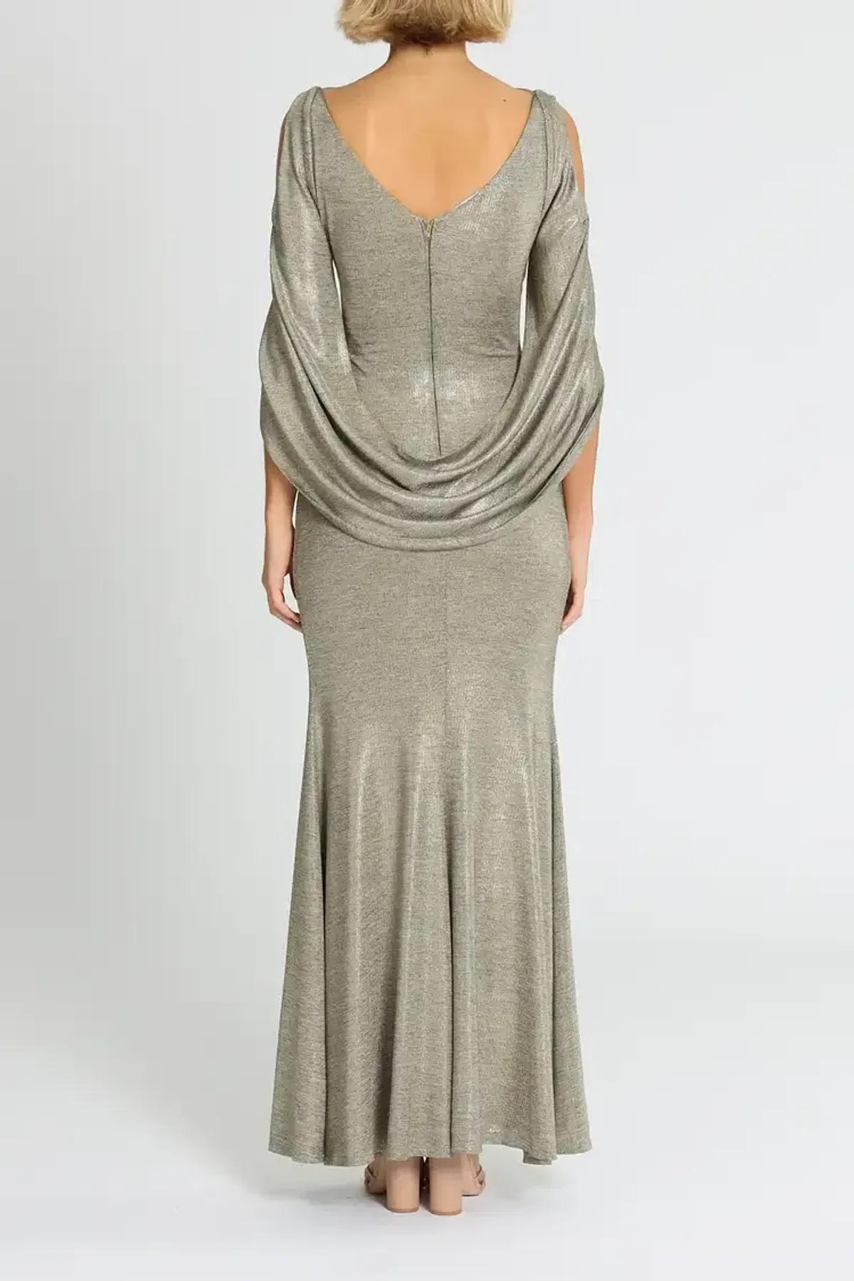 Montique Lana Metallic Gown Gold Size 10 - Image 3