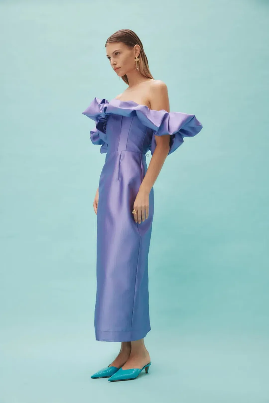 Alemais Suzi Off Shoulder Midi Dress Purple Size 6 for rent on The Volte - main image