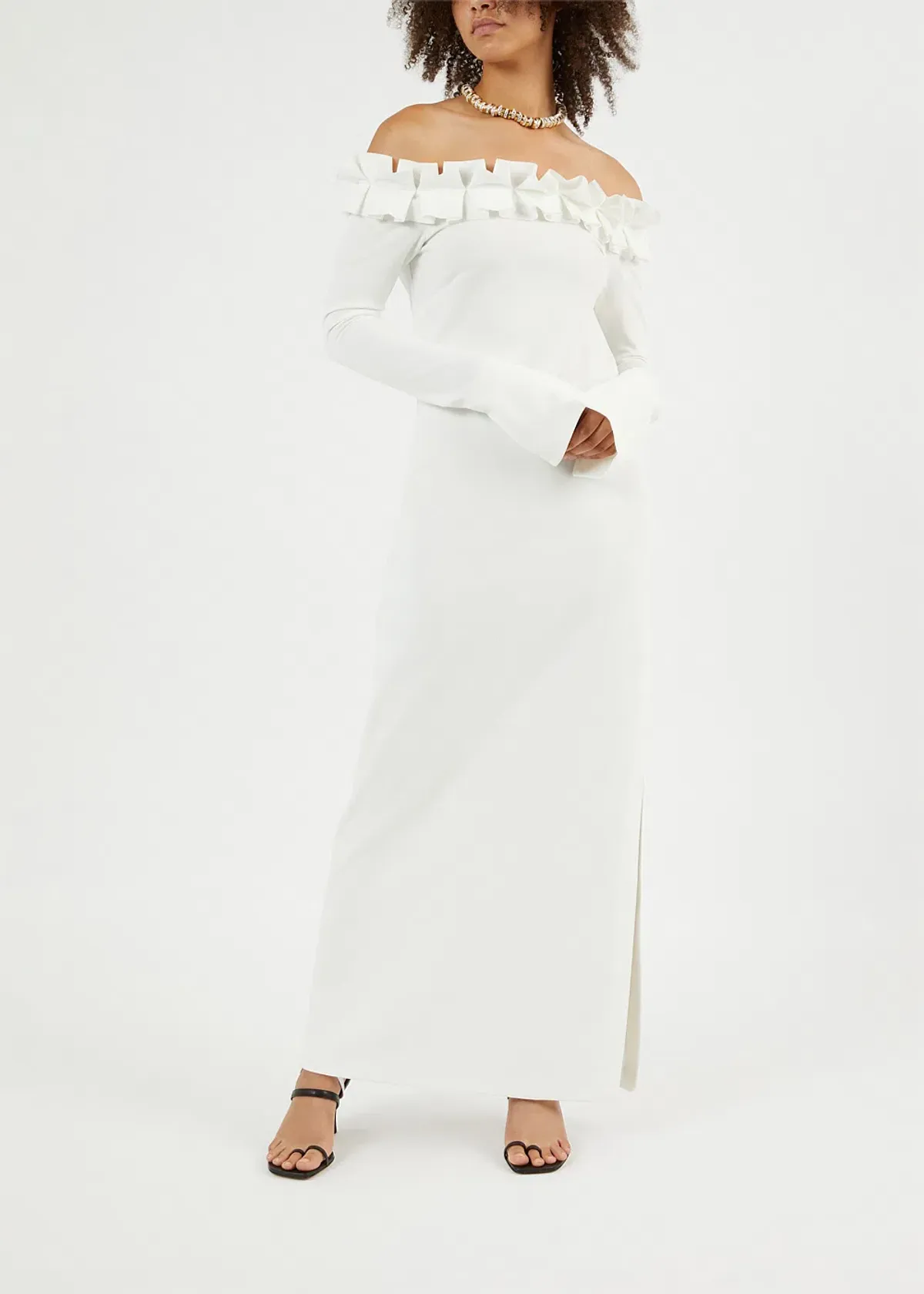 Aaizel Ruffle Off Shoulder Maxi Dress White Size 10 - Image 1